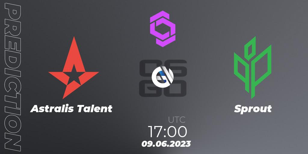 Prognose für das Spiel Astralis Talent VS Sprout. 09.06.2023 at 13:45. Counter-Strike (CS2) - CCT West Europe Series 4