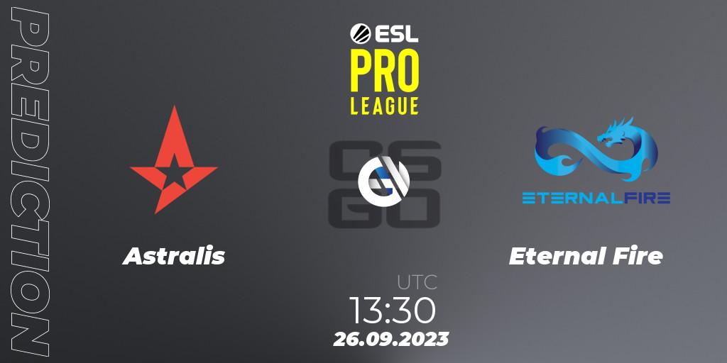 Prognose für das Spiel Astralis VS Eternal Fire. 26.09.2023 at 13:30. Counter-Strike (CS2) - ESL Pro League Season 18
