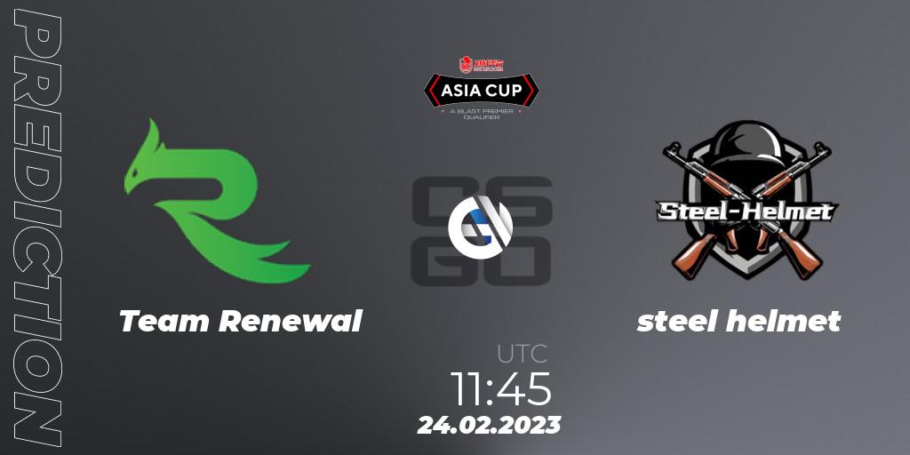 Prognose für das Spiel Team Renewal VS steel helmet. 24.02.23. CS2 (CS:GO) - 5E Arena Asia Cup Spring 2023 - BLAST Premier Qualifier