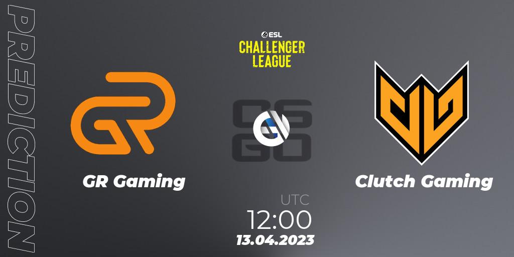 Prognose für das Spiel GR Gaming VS Clutch Gaming. 13.04.2023 at 12:00. Counter-Strike (CS2) - ESL Challenger League Season 45: Asia-Pacific