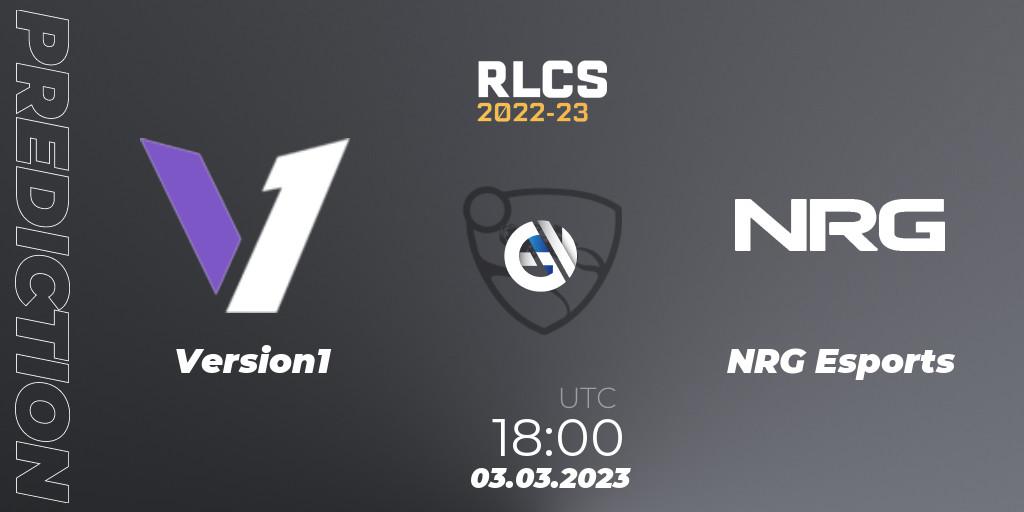 Prognose für das Spiel Version1 VS NRG Esports. 03.03.2023 at 18:00. Rocket League - RLCS 2022-23 - Winter: North America Regional 3 - Winter Invitational