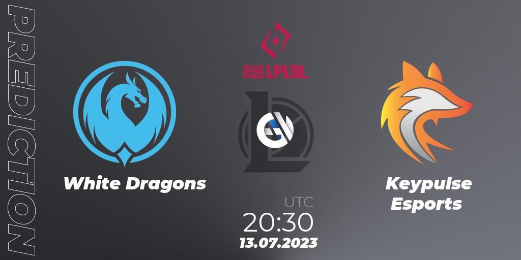 Prognose für das Spiel White Dragons VS Keypulse Esports. 22.06.2023 at 20:30. LoL - LPLOL Split 2 2023 - Group Stage