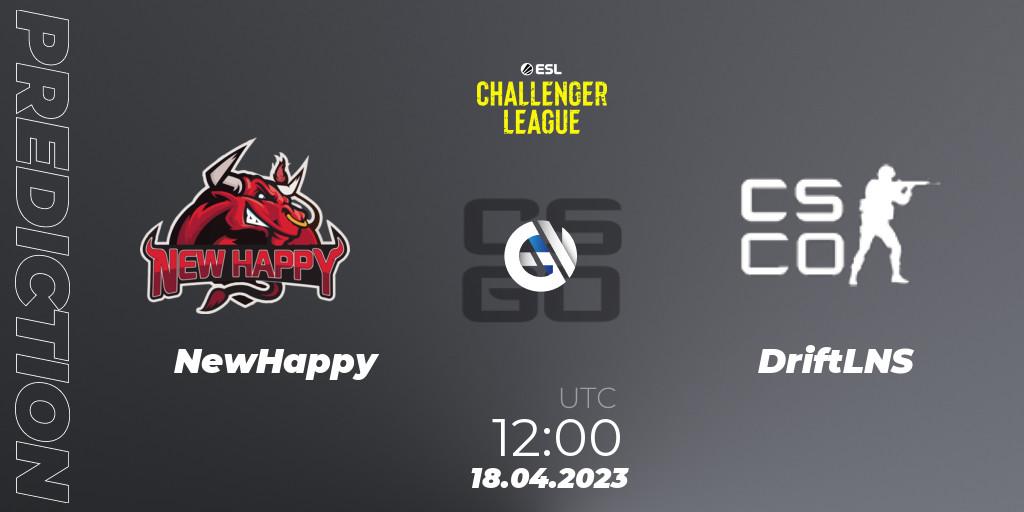 Prognose für das Spiel NewHappy VS DriftLNS. 18.04.2023 at 12:00. Counter-Strike (CS2) - ESL Challenger League Season 45: Asia-Pacific