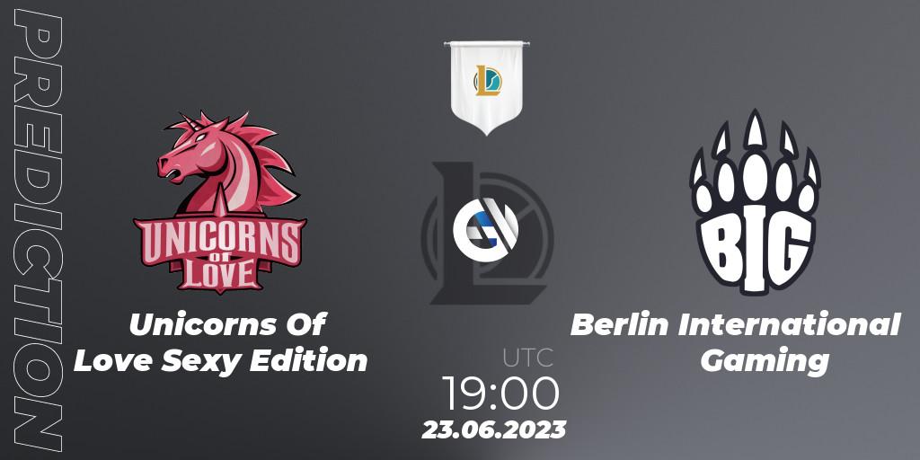 Prognose für das Spiel Unicorns Of Love Sexy Edition VS Berlin International Gaming. 23.06.23. LoL - Prime League Summer 2023 - Group Stage