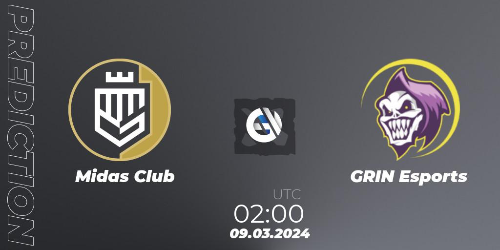 Prognose für das Spiel Midas Club VS GRIN Esports. 11.03.2024 at 22:00. Dota 2 - Maincard Unmatched - March