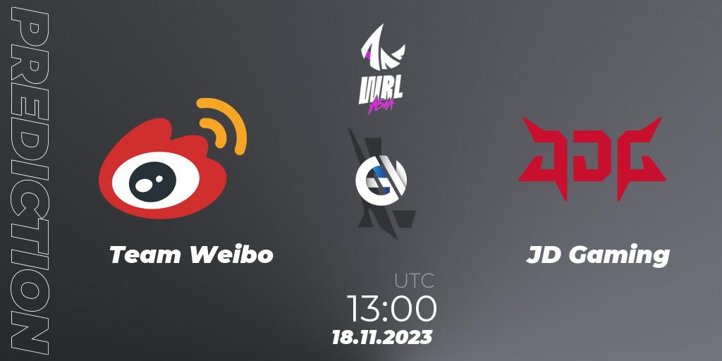 Prognose für das Spiel Team Weibo VS JD Gaming. 18.11.2023 at 13:00. Wild Rift - WRL Asia 2023 - Season 2 - Regular Season