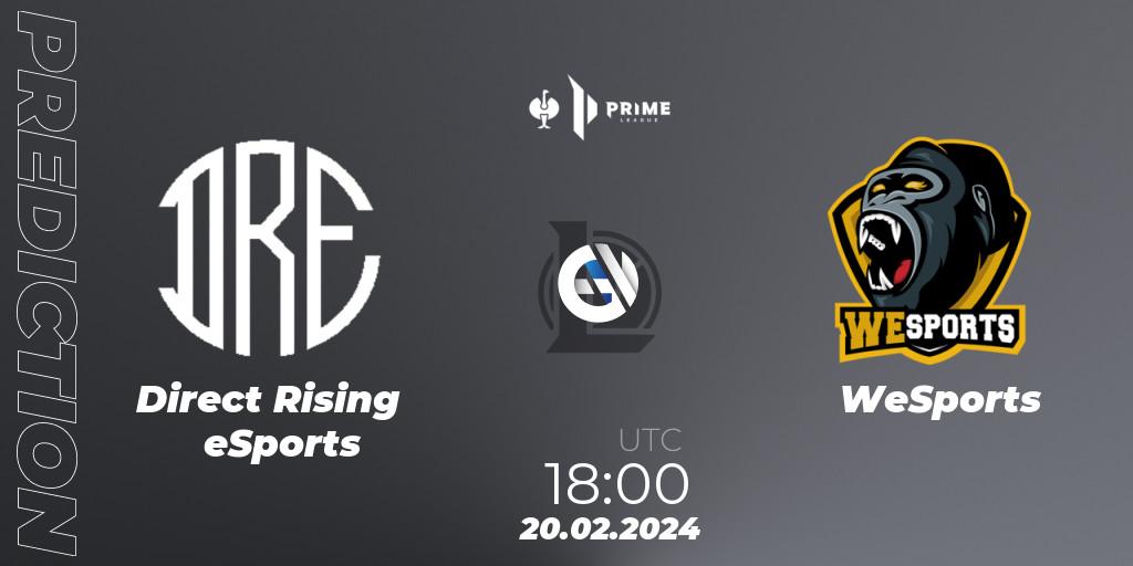 Prognose für das Spiel Direct Rising eSports VS WeSports. 20.02.2024 at 18:00. LoL - Prime League 2nd Division
