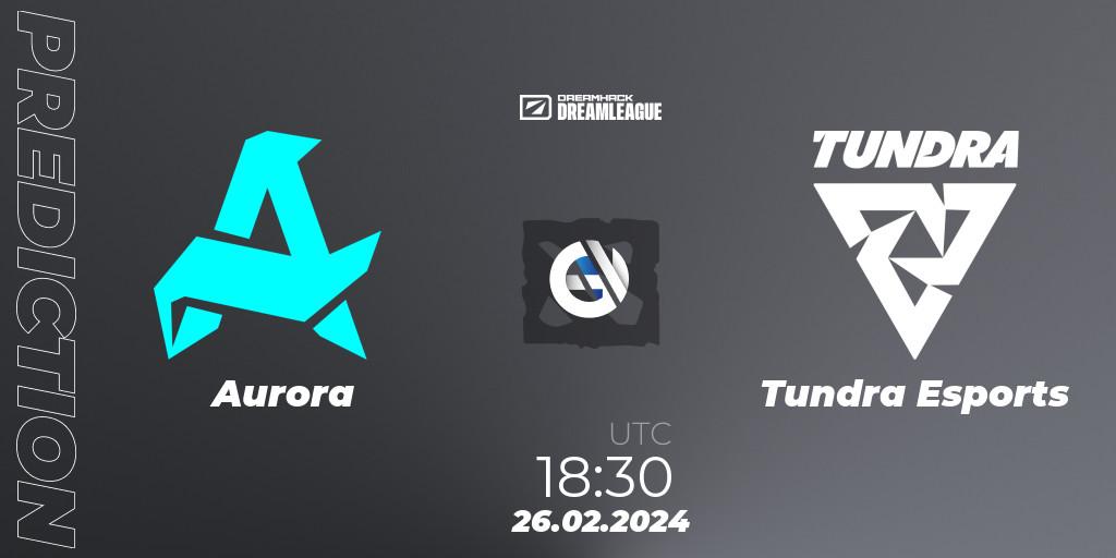 Prognose für das Spiel Aurora VS Tundra Esports. 26.02.2024 at 19:09. Dota 2 - DreamLeague Season 22
