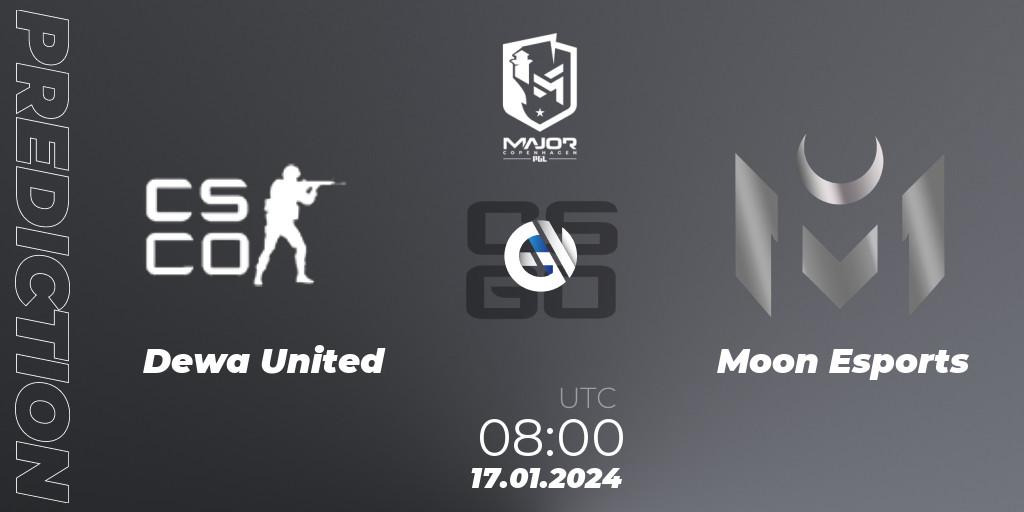 Prognose für das Spiel DEWA United VS Moon Esports. 17.01.24. CS2 (CS:GO) - PGL CS2 Major Copenhagen 2024 Asia RMR Open Qualifier