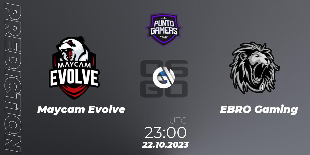 Prognose für das Spiel Maycam Evolve VS EBRO Gaming. 22.10.2023 at 23:00. Counter-Strike (CS2) - Punto Gamers Cup 2023