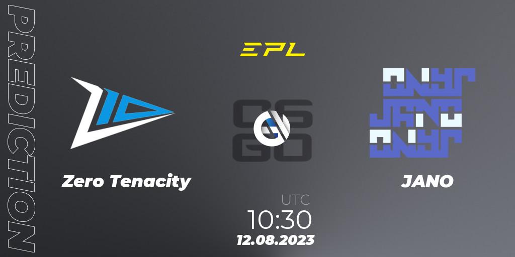 Prognose für das Spiel Zero Tenacity VS JANO. 12.08.2023 at 11:15. Counter-Strike (CS2) - European Pro League Season 10: Division 2
