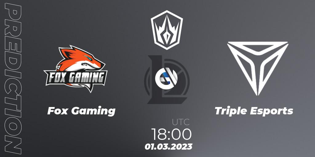 Prognose für das Spiel Fox Gaming VS Triple Esports. 01.03.23. LoL - Arabian League Spring 2023