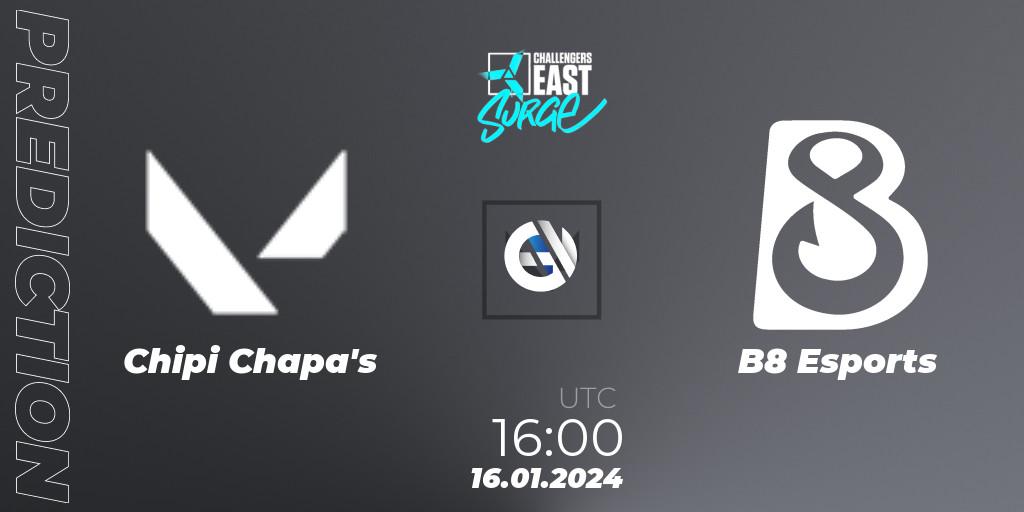 Prognose für das Spiel Chipi Chapa's VS B8 Esports. 16.01.24. VALORANT - VALORANT Challengers 2024 East: Surge Split 1