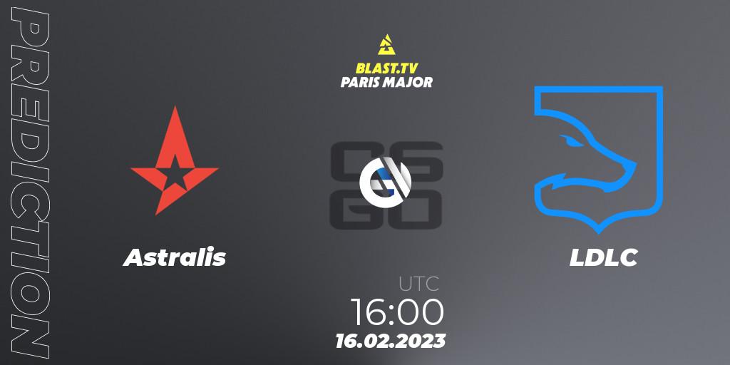 Prognose für das Spiel Astralis VS LDLC. 16.02.2023 at 16:00. Counter-Strike (CS2) - BLAST.tv Paris Major 2023 Europe RMR Closed Qualifier A