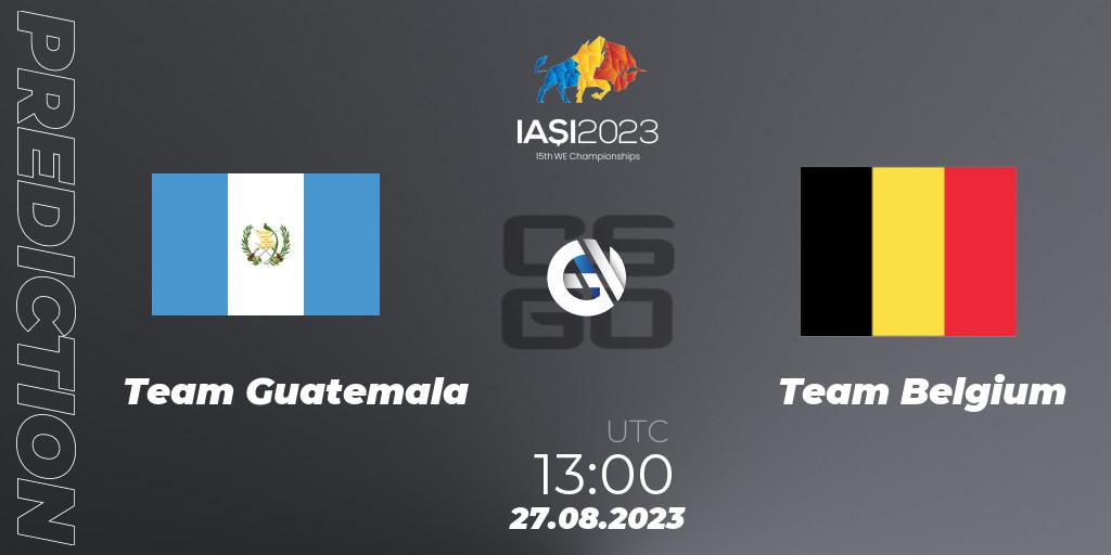 Prognose für das Spiel Team Guatemala VS Team Belgium. 27.08.2023 at 16:10. Counter-Strike (CS2) - IESF World Esports Championship 2023