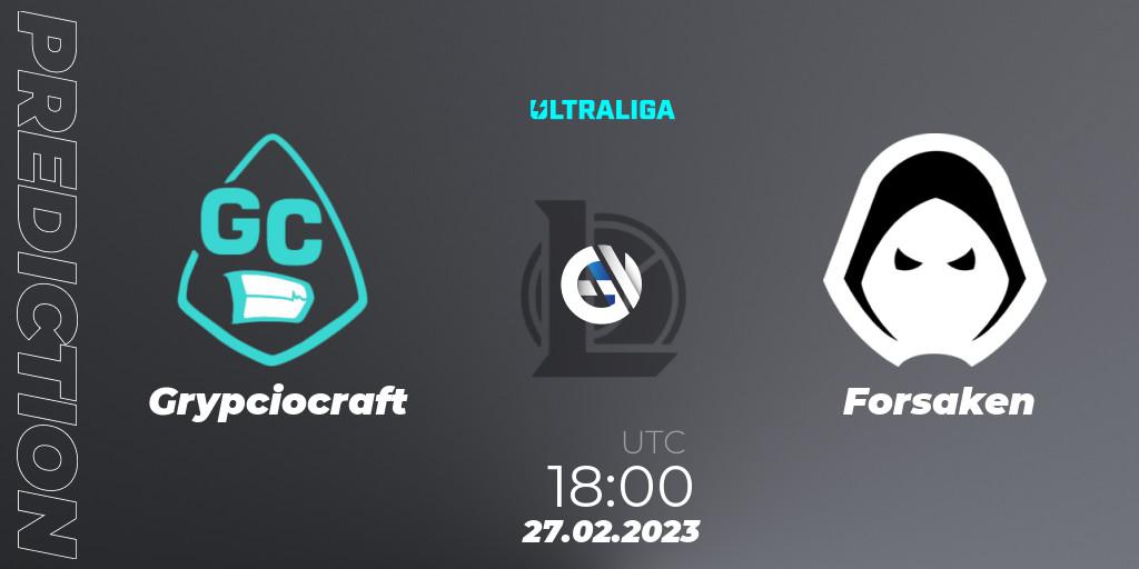 Prognose für das Spiel Grypciocraft VS Forsaken. 27.02.2023 at 18:15. LoL - Ultraliga Season 9 - Group Stage
