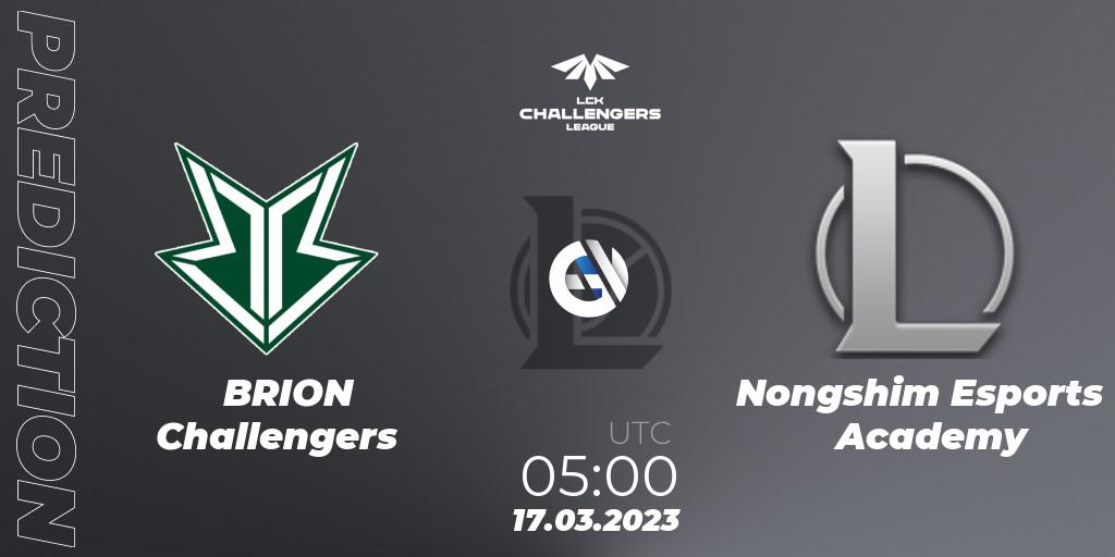 Prognose für das Spiel Brion Esports Challengers VS Nongshim Esports Academy. 17.03.2023 at 05:00. LoL - LCK Challengers League 2023 Spring