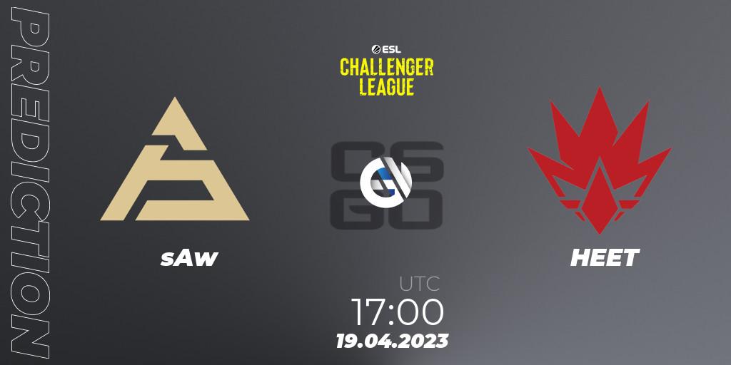 Prognose für das Spiel sAw VS HEET. 19.04.2023 at 17:00. Counter-Strike (CS2) - ESL Challenger League Season 45: Europe
