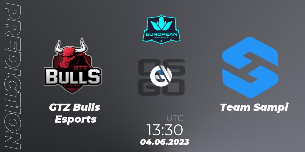 Prognose für das Spiel GTZ Bulls Esports VS Team Sampi. 04.06.2023 at 13:30. Counter-Strike (CS2) - European Pro League Season 8