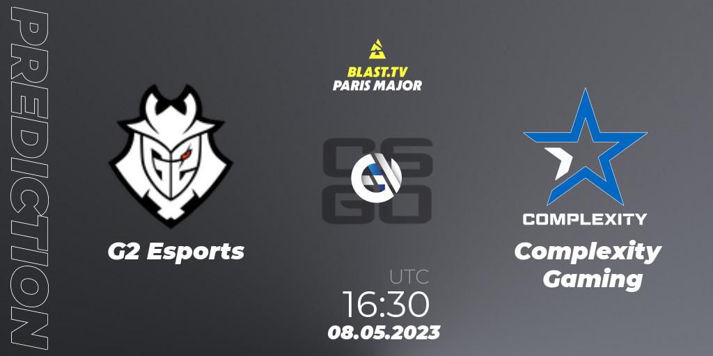 Prognose für das Spiel G2 Esports VS Complexity Gaming. 08.05.2023 at 16:00. Counter-Strike (CS2) - BLAST Paris Major 2023 Challengers Stage