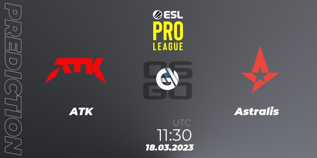 Prognose für das Spiel ATK VS Astralis. 18.03.2023 at 11:30. Counter-Strike (CS2) - ESL Pro League Season 17