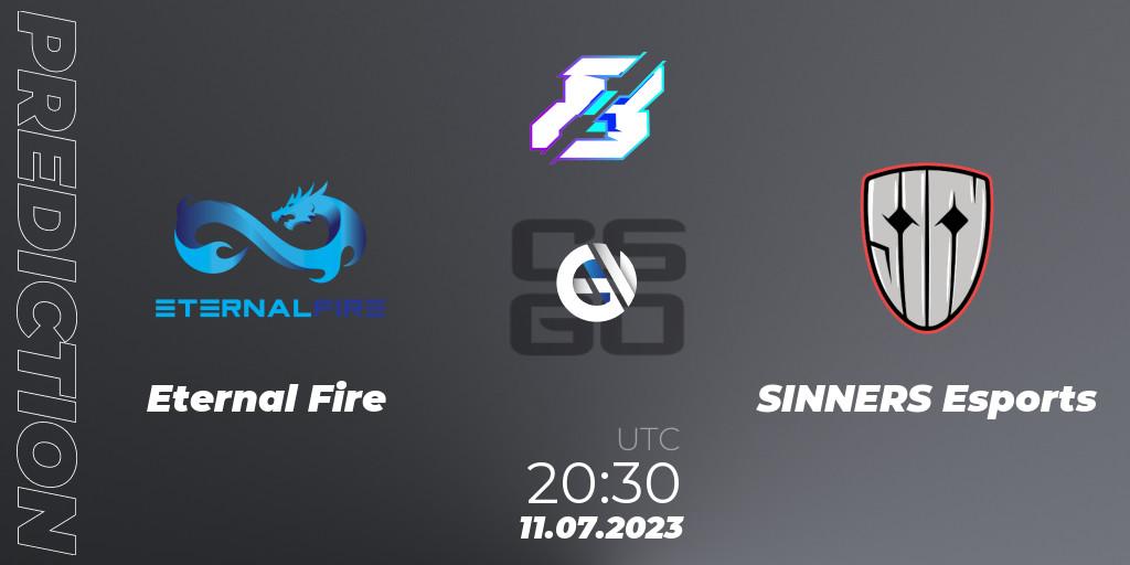 Prognose für das Spiel Eternal Fire VS SINNERS Esports. 11.07.2023 at 20:30. Counter-Strike (CS2) - Gamers8 2023 Europe Open Qualifier 2
