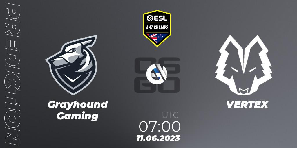Prognose für das Spiel Grayhound Gaming VS VERTEX. 11.06.23. CS2 (CS:GO) - ESL ANZ Champs Season 16