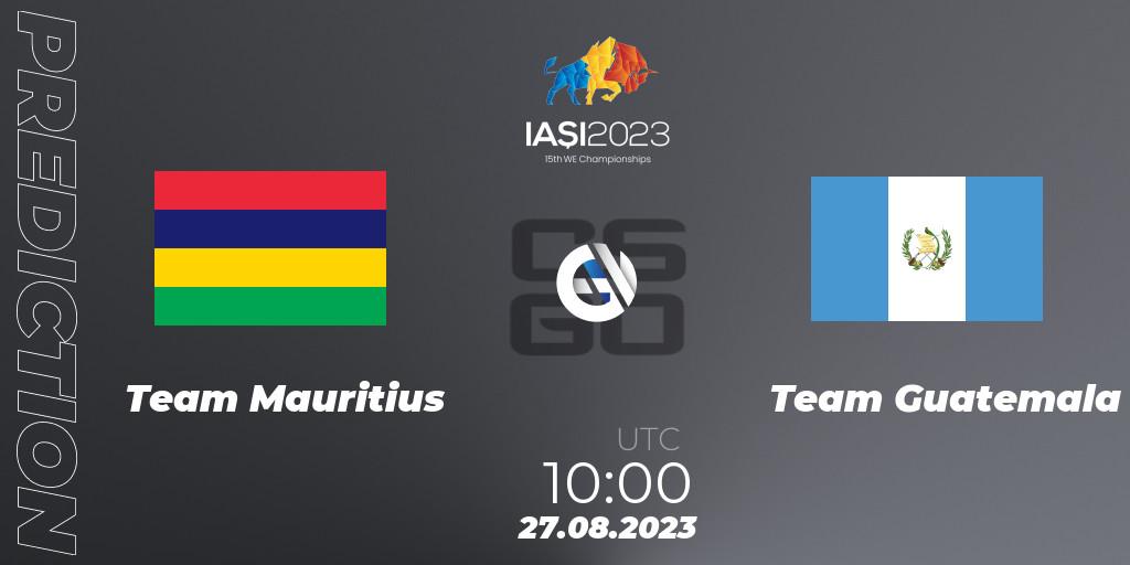 Prognose für das Spiel Team Mauritius VS Team Guatemala. 27.08.2023 at 13:30. Counter-Strike (CS2) - IESF World Esports Championship 2023