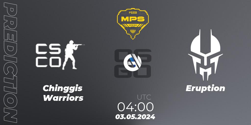 Prognose für das Spiel Chinggis Warriors VS Eruption. 03.05.2024 at 04:00. Counter-Strike (CS2) - MESA Pro Series: Spring 2024