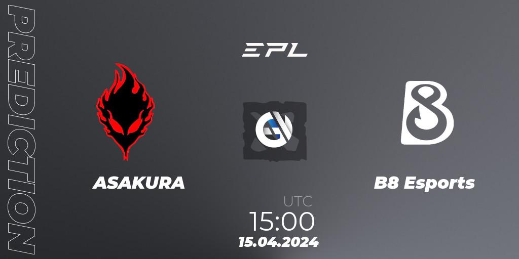 Prognose für das Spiel ASAKURA VS B8 Esports. 15.04.24. Dota 2 - European Pro League Season 17