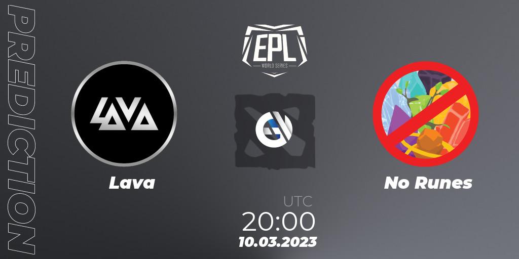 Prognose für das Spiel Lava VS No Runes. 10.03.23. Dota 2 - European Pro League World Series America Season 4