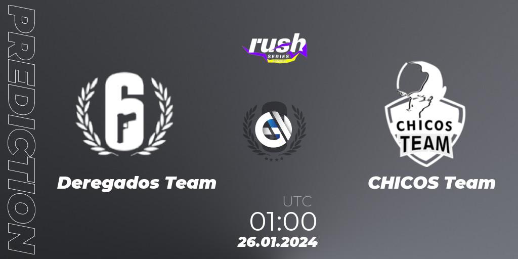 Prognose für das Spiel Deregados Team VS CHICOS Team. 27.01.2024 at 01:00. Rainbow Six - RUSH SERIES Summer