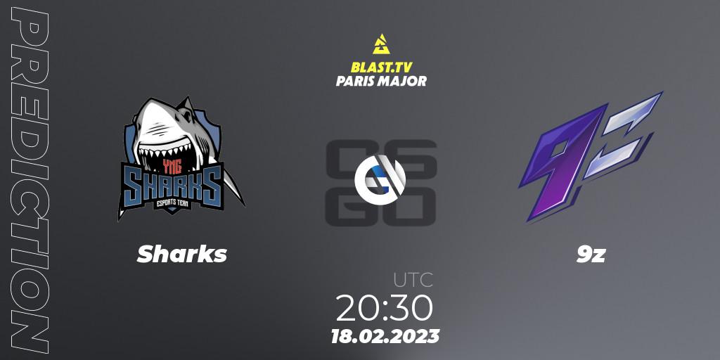 Prognose für das Spiel Sharks VS 9z. 18.02.23. CS2 (CS:GO) - BLAST.tv Paris Major 2023 South America RMR Closed Qualifier