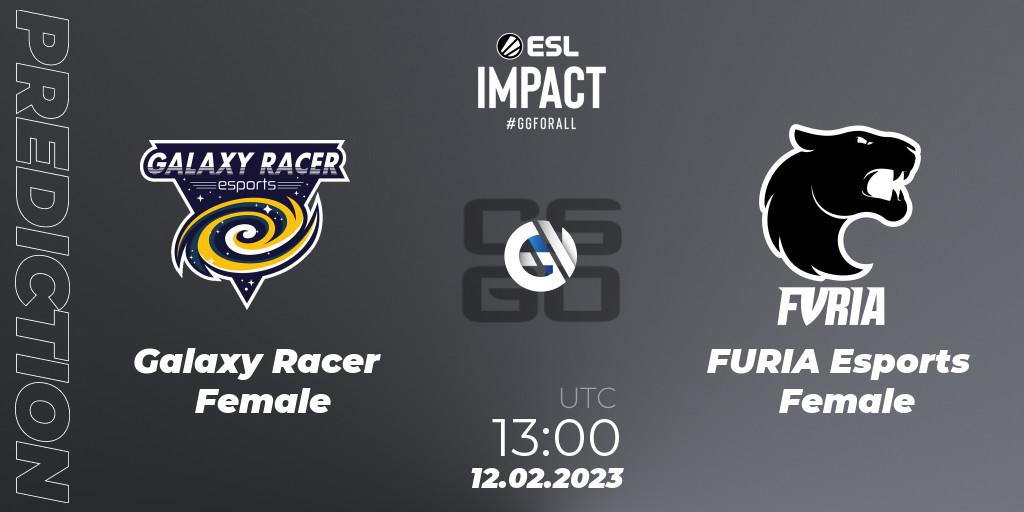 Prognose für das Spiel Galaxy Racer Female VS FURIA Esports Female. 12.02.2023 at 12:00. Counter-Strike (CS2) - ESL Impact Katowice 2023