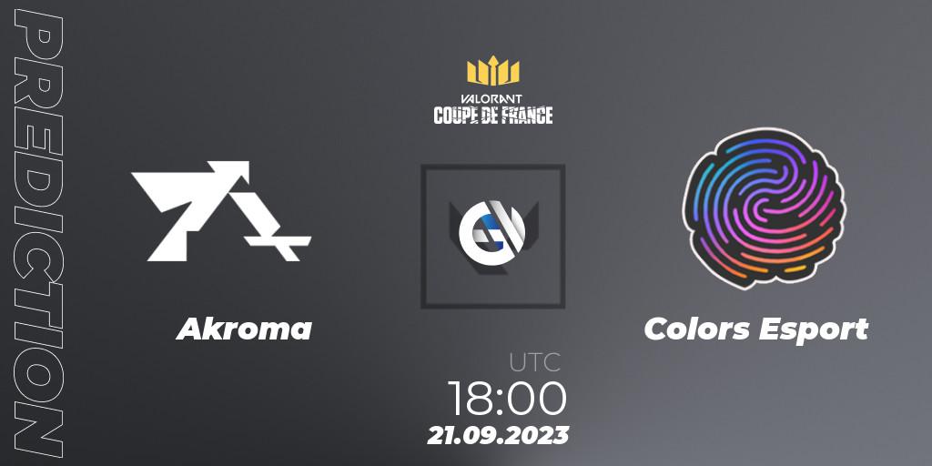 Prognose für das Spiel Akroma VS Colors Esport. 21.09.2023 at 18:00. VALORANT - VCL France: Revolution - Coupe De France 2023