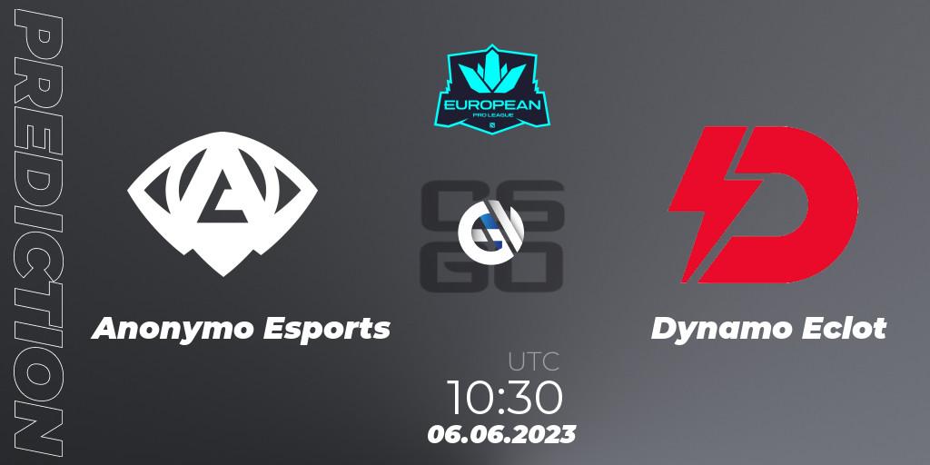 Prognose für das Spiel Anonymo Esports VS Dynamo Eclot. 06.06.23. CS2 (CS:GO) - European Pro League Season 8