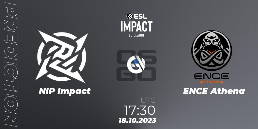 Prognose für das Spiel NIP Impact VS ENCE Athena. 18.10.2023 at 17:30. Counter-Strike (CS2) - ESL Impact League Season 4: European Division