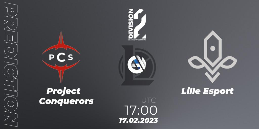 Prognose für das Spiel Project Conquerors VS Lille Esport. 17.02.2023 at 17:00. LoL - LFL Division 2 Spring 2023 - Group Stage