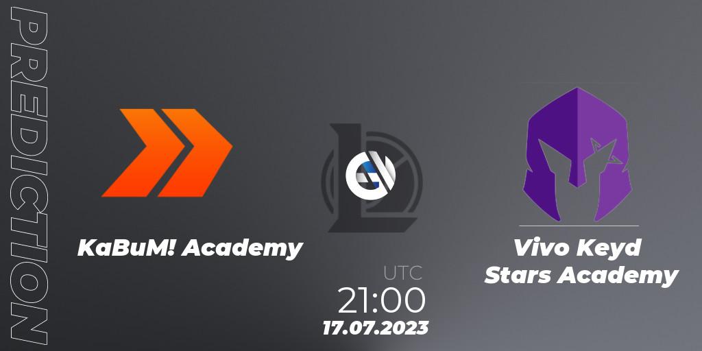Prognose für das Spiel KaBuM! Academy VS Vivo Keyd Stars Academy. 17.07.2023 at 21:00. LoL - CBLOL Academy Split 2 2023 - Group Stage