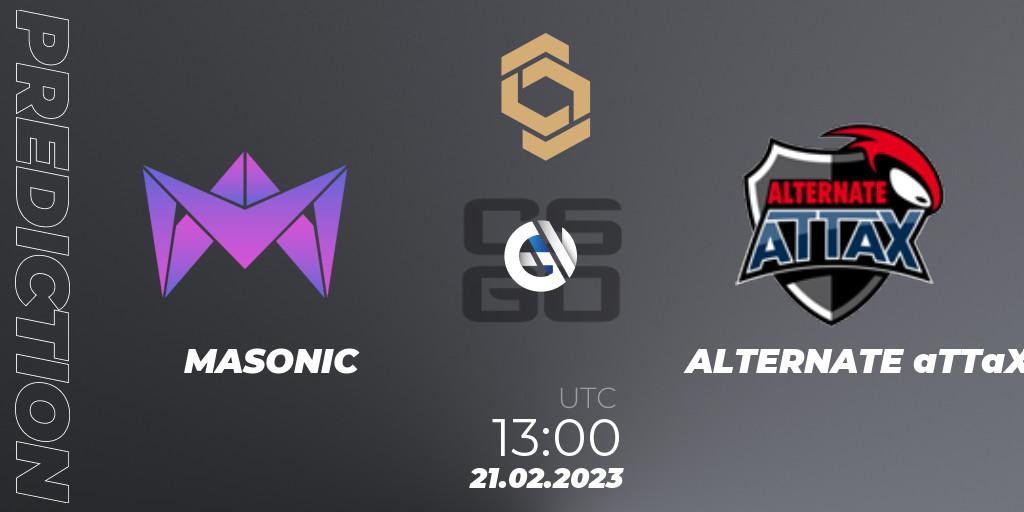 Prognose für das Spiel MASONIC VS ALTERNATE aTTaX. 21.02.2023 at 13:30. Counter-Strike (CS2) - CCT South Europe Series #3