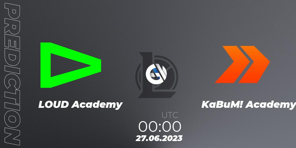 Prognose für das Spiel LOUD Academy VS KaBuM! Academy. 27.06.2023 at 00:15. LoL - CBLOL Academy Split 2 2023 - Group Stage