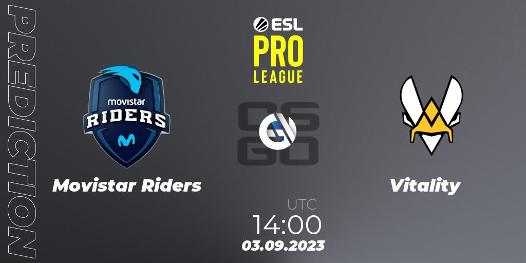 Prognose für das Spiel Movistar Riders VS Vitality. 03.09.2023 at 14:00. Counter-Strike (CS2) - ESL Pro League Season 18