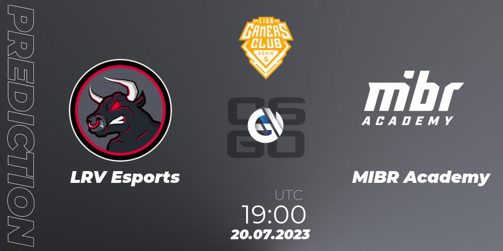 Prognose für das Spiel LRV Esports VS MIBR Academy. 20.07.2023 at 19:00. Counter-Strike (CS2) - Liga Gamers Club 2023 Serie S Cup