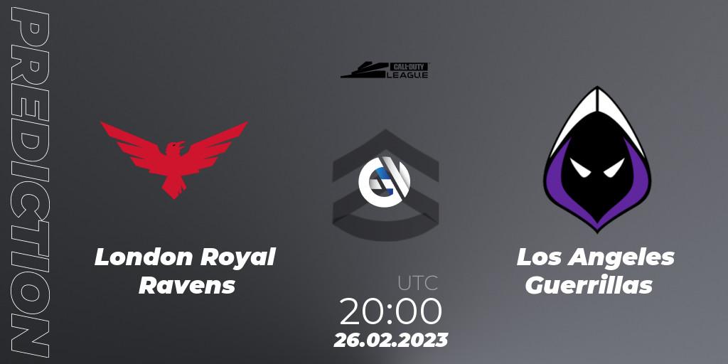 Prognose für das Spiel London Royal Ravens VS Los Angeles Guerrillas. 27.02.2023 at 00:00. Call of Duty - Call of Duty League 2023: Stage 3 Major Qualifiers