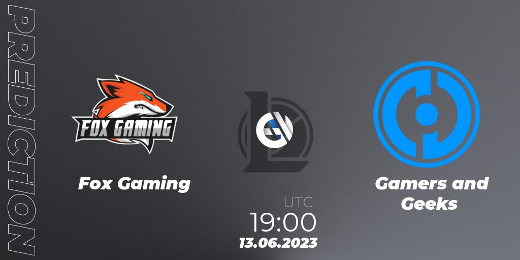 Prognose für das Spiel Fox Gaming VS Gamers and Geeks. 13.06.2023 at 21:00. LoL - Arabian League Summer 2023 - Group Stage