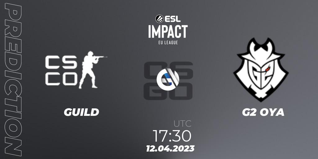 Prognose für das Spiel GUILD VS G2 OYA. 12.04.2023 at 17:30. Counter-Strike (CS2) - ESL Impact League Season 3: European Division