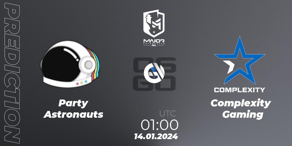 Prognose für das Spiel Party Astronauts VS Complexity Gaming. 14.01.24. CS2 (CS:GO) - PGL CS2 Major Copenhagen 2024 North America RMR Closed Qualifier