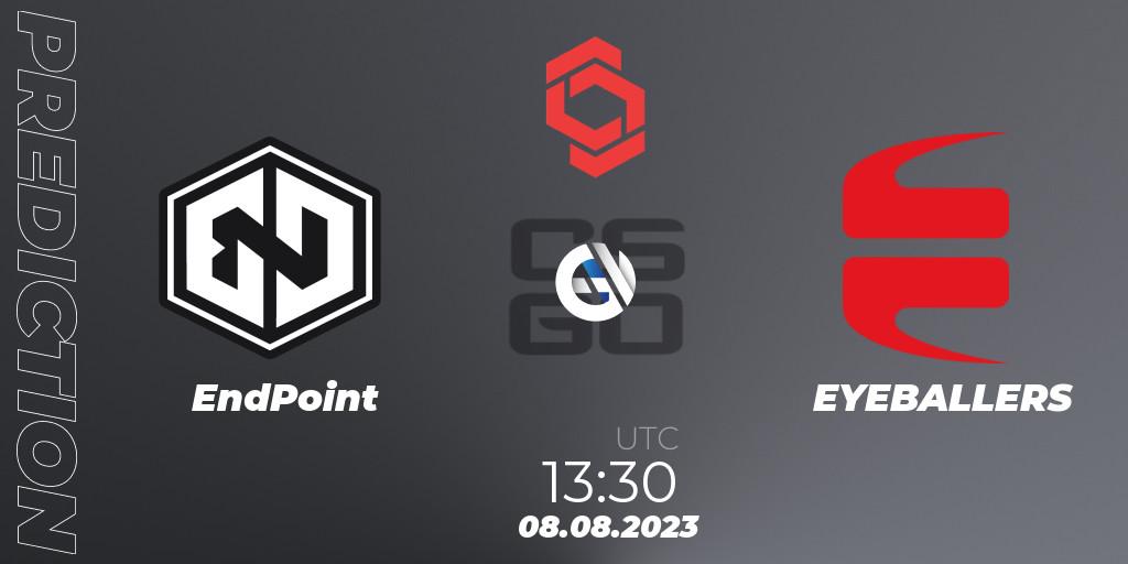 Prognose für das Spiel EndPoint VS EYEBALLERS. 08.08.2023 at 17:40. Counter-Strike (CS2) - CCT Central Europe Series #7