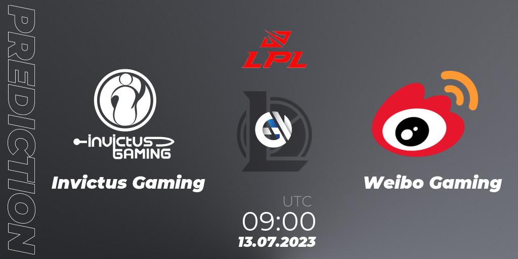 Prognose für das Spiel Invictus Gaming VS Weibo Gaming. 13.07.2023 at 09:00. LoL - LPL Summer 2023 Regular Season