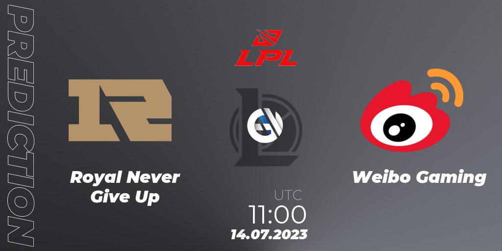 Prognose für das Spiel Royal Never Give Up VS Weibo Gaming. 14.07.23. LoL - LPL Summer 2023 Regular Season